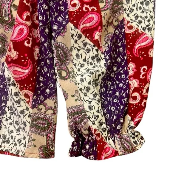 Umgee Mixed Print Ruffle Blouse Top in Mixed Wine Women’s Size Large - Picture 10 of 11